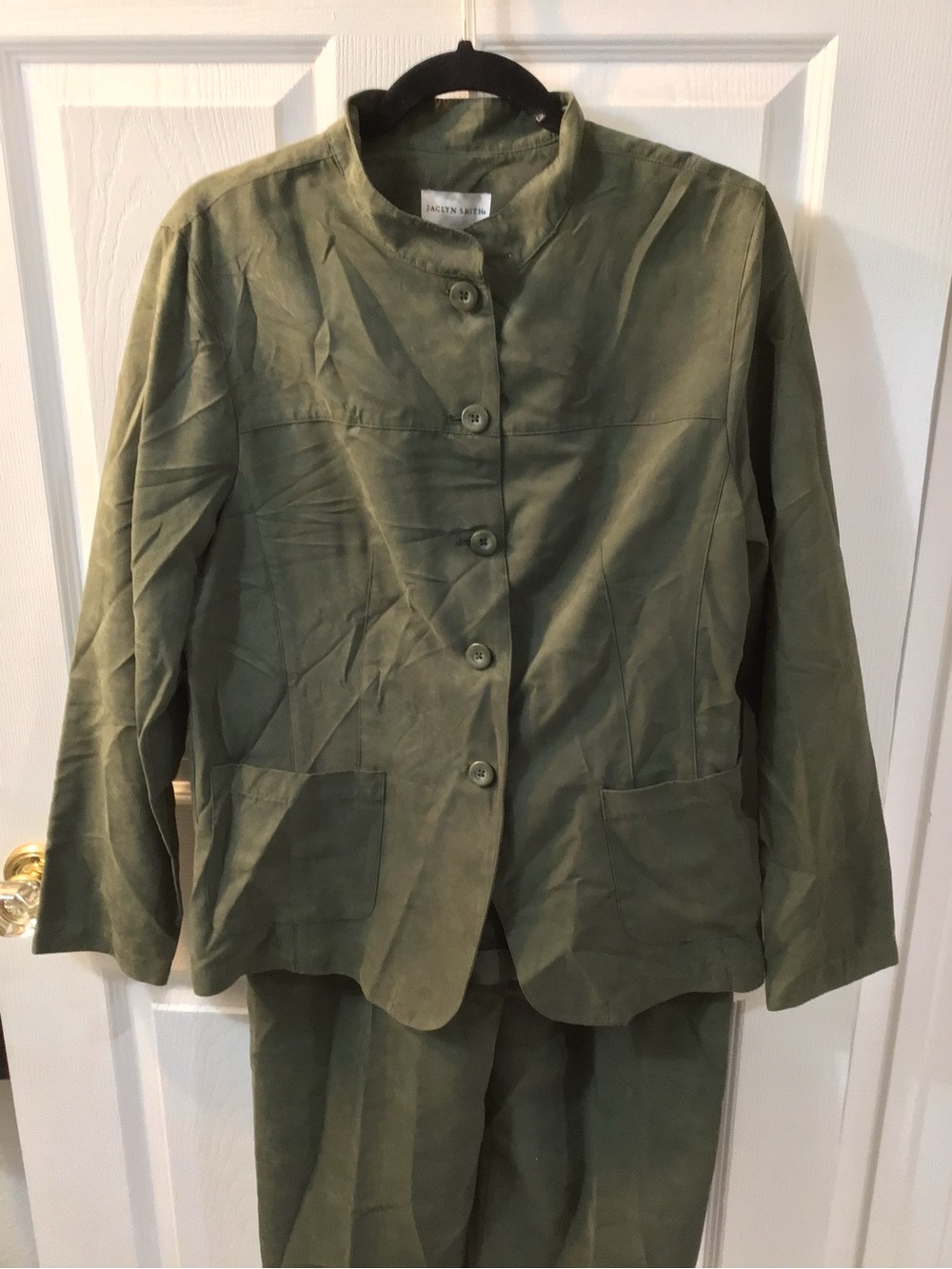 Jaclyn Smith Olive Green Stand Collar Button Jacket